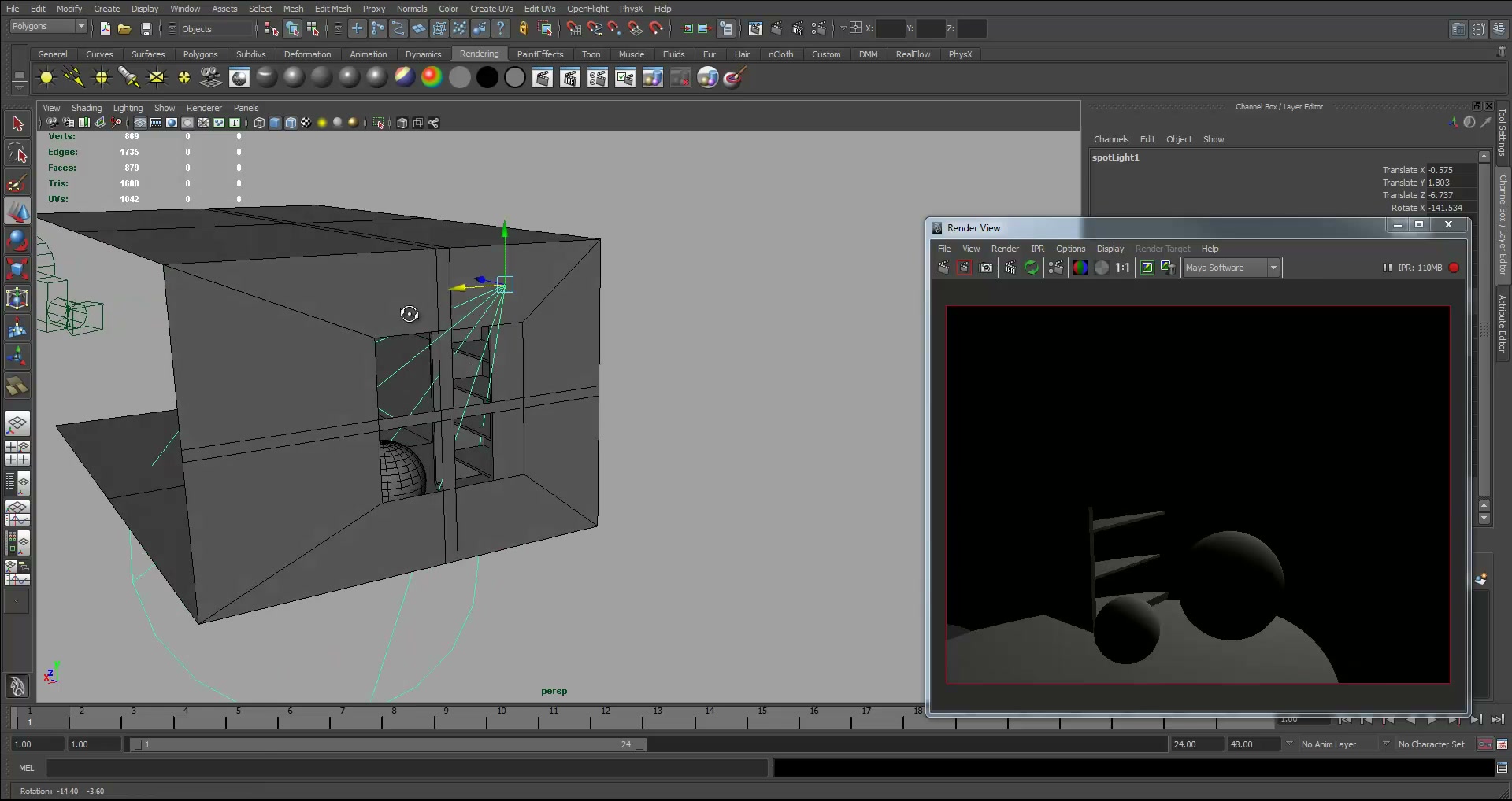 จัดแสงภายในห้อง (กลางคืน) แบบขำขำใน MAYA - ภาพช่วงเริ่มต้นของบทเรียน ใช้ดูบริบทของโปรเจกต์และหน้าจอโปรแกรมก่อนลงมือทำ