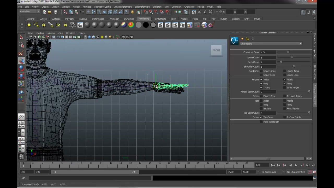 MESISE STUDIO - RIGGING IN MAYA 2012 - ตัวอย่างหน้าจอระหว่างเตรียมงานหรือเลือกส่วนที่ต้องปรับแต่งในวิดีโอ