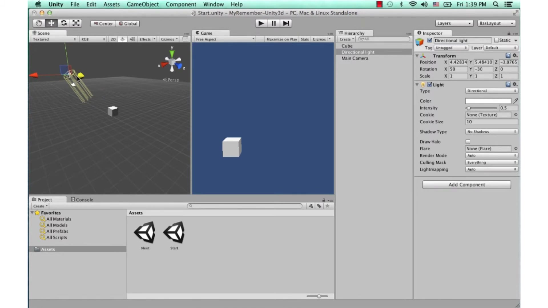 สอน Unity 3D - introduction - ตัวอย่างหน้าจอระหว่างเตรียมงานหรือเลือกส่วนที่ต้องปรับแต่งในวิดีโอ