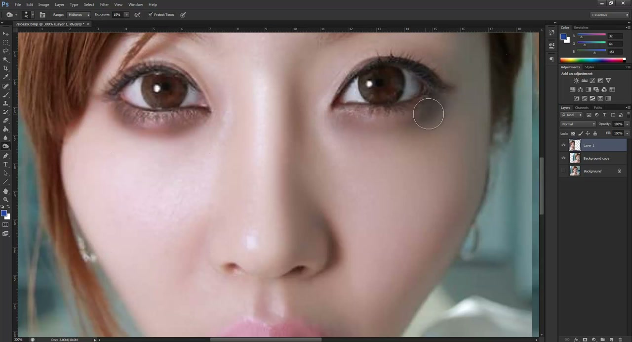 พื้นฐาน PHOTOSHOP ทำศัลยกรรมตาโต เปลี่ยนคนเป็นเอเลี่ยน - ภาพประกอบช่วงลงมือทำขั้นตอนหลักของบทเรียน เพื่อให้เห็นเครื่องมือและตำแหน่งที่ใช้งาน