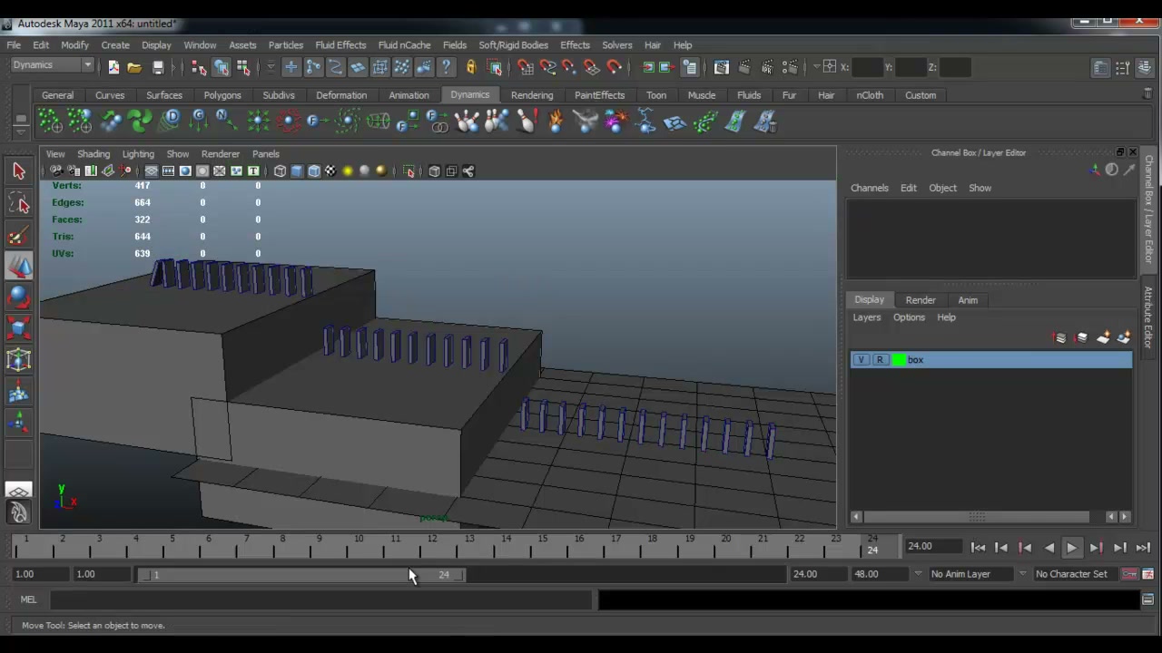 MESISE STUDIO MAYA DYNAMICS BASIC DOMINOS - ภาพช่วงตรวจผลลัพธ์หรือเตรียมนำงานไปใช้งานต่อหลังทำตามขั้นตอนเสร็จ
