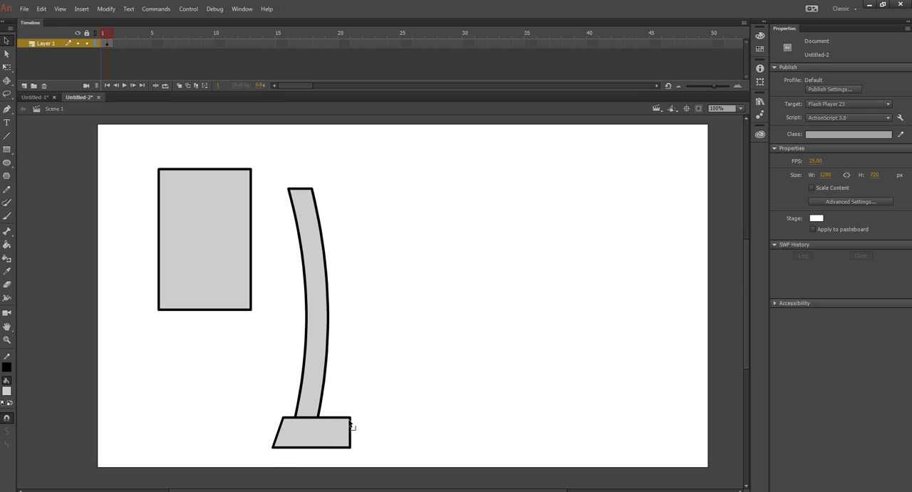 สอน ANIMATE CC คนเดิน จากง่ายไปยาก - ภาพช่วงเริ่มต้นของบทเรียน ใช้ดูบริบทของโปรเจกต์และหน้าจอโปรแกรมก่อนลงมือทำ