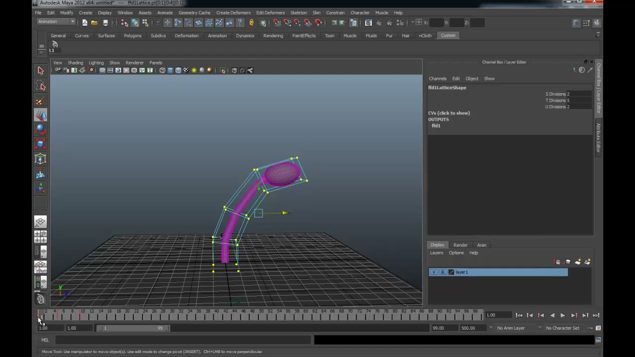 MESISE STUDIO - อนิเมชั่นด้วย lattice ในมายา - ตัวอย่างหน้าจอระหว่างเตรียมงานหรือเลือกส่วนที่ต้องปรับแต่งในวิดีโอ