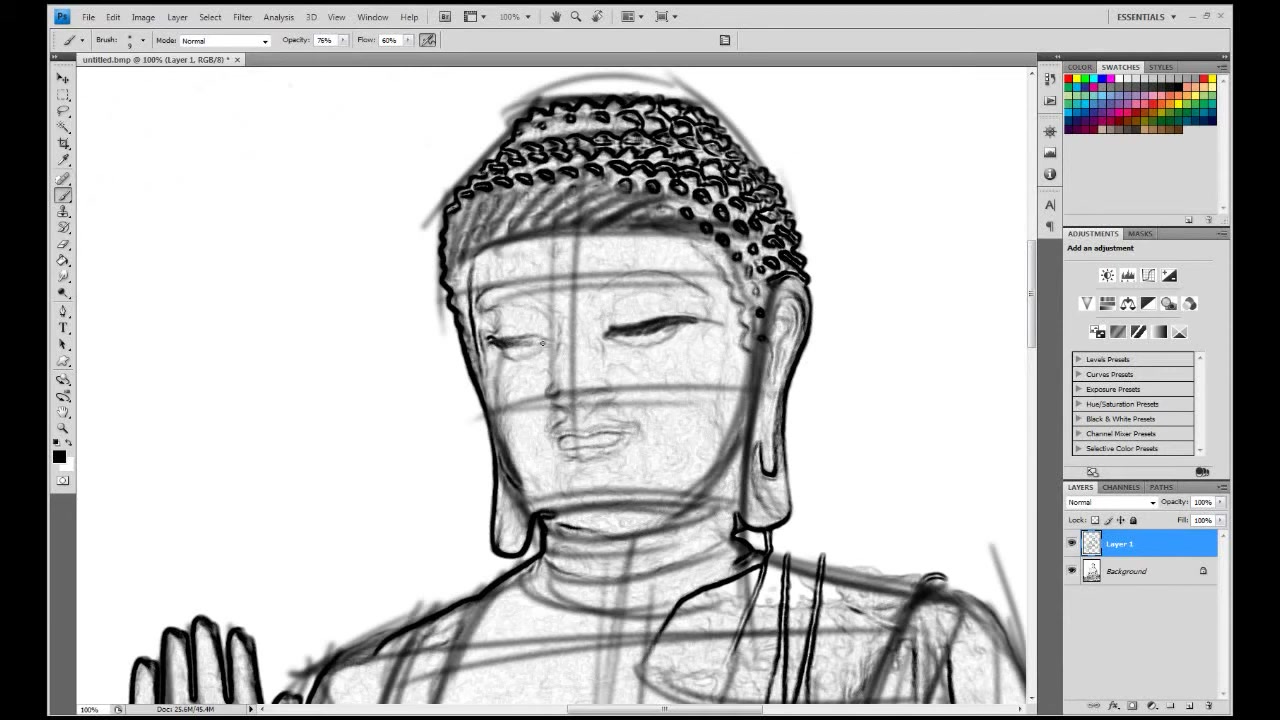 MESISE STUDIO SKETCH PHOTOSHOP - ภาพประกอบช่วงลงมือทำขั้นตอนหลักของบทเรียน เพื่อให้เห็นเครื่องมือและตำแหน่งที่ใช้งาน