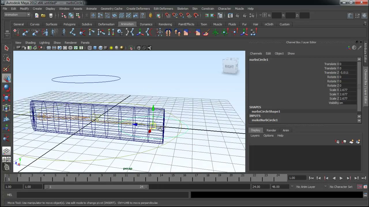 สอนมายา Duplicate IK animation - ตัวอย่างหน้าจอระหว่างเตรียมงานหรือเลือกส่วนที่ต้องปรับแต่งในวิดีโอ