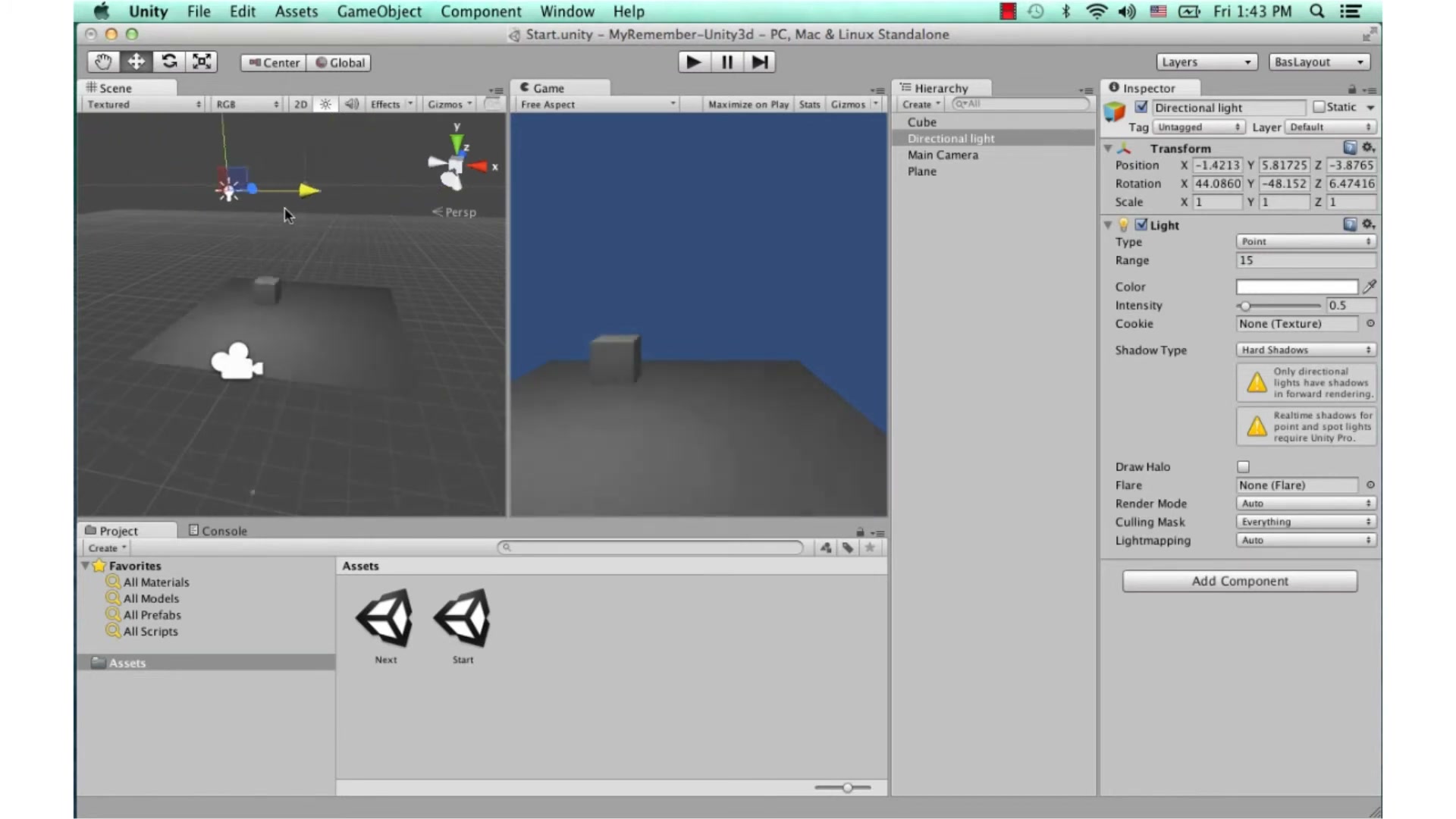 สอน Unity 3D - introduction - ภาพประกอบช่วงลงมือทำขั้นตอนหลักของบทเรียน เพื่อให้เห็นเครื่องมือและตำแหน่งที่ใช้งาน