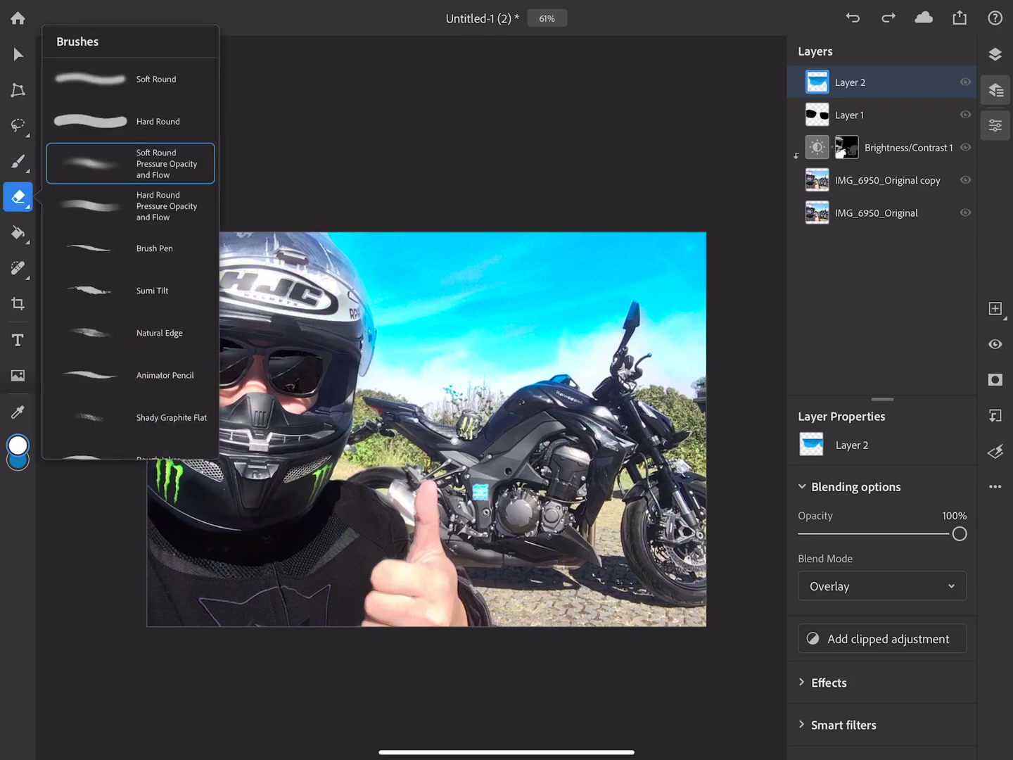 รีวิว Adobe Photoshop iPad แบบเริ่มต้น - ภาพประกอบช่วงลงมือทำขั้นตอนหลักของบทเรียน เพื่อให้เห็นเครื่องมือและตำแหน่งที่ใช้งาน