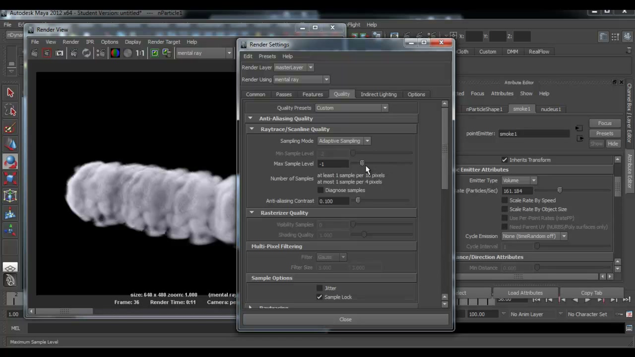 smoke nParticles - maya - ภาพช่วงตรวจผลลัพธ์หรือเตรียมนำงานไปใช้งานต่อหลังทำตามขั้นตอนเสร็จ