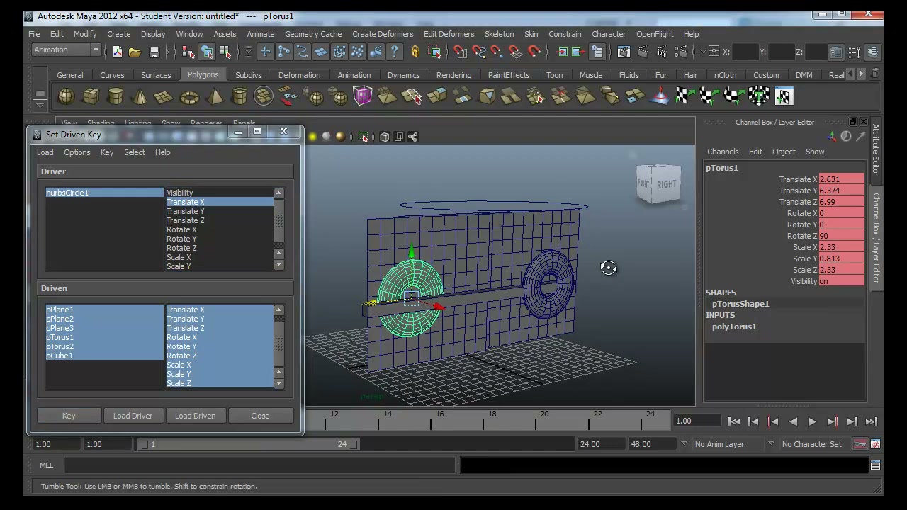 สอน MAYA set driven key - ภาพช่วงตรวจผลลัพธ์หรือเตรียมนำงานไปใช้งานต่อหลังทำตามขั้นตอนเสร็จ
