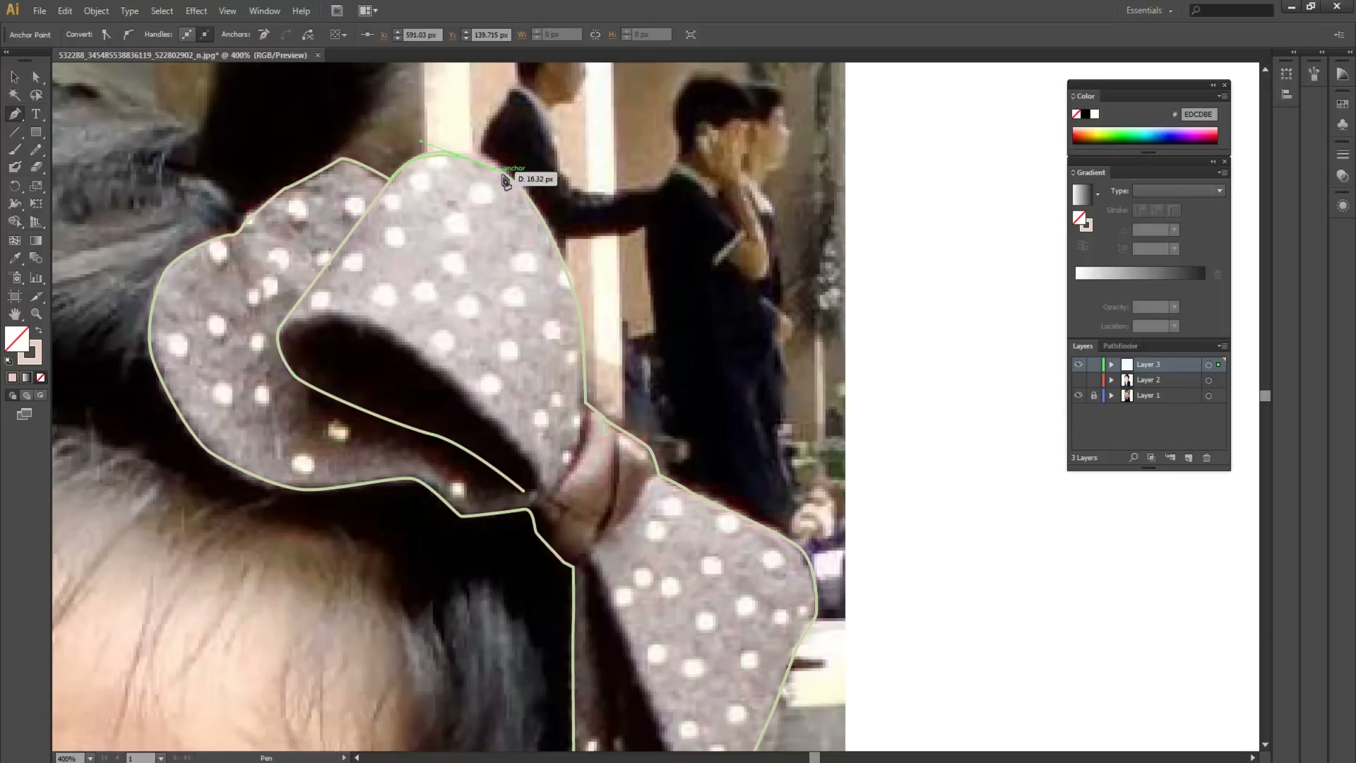 สอน illustrator วาดหน้าคน - ตัวอย่างหน้าจอระหว่างเตรียมงานหรือเลือกส่วนที่ต้องปรับแต่งในวิดีโอ