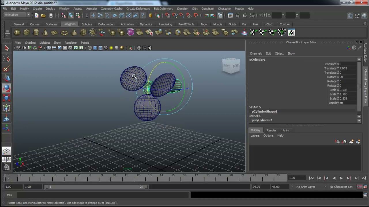 สอนมายา Animation Loop - ภาพประกอบช่วงลงมือทำขั้นตอนหลักของบทเรียน เพื่อให้เห็นเครื่องมือและตำแหน่งที่ใช้งาน