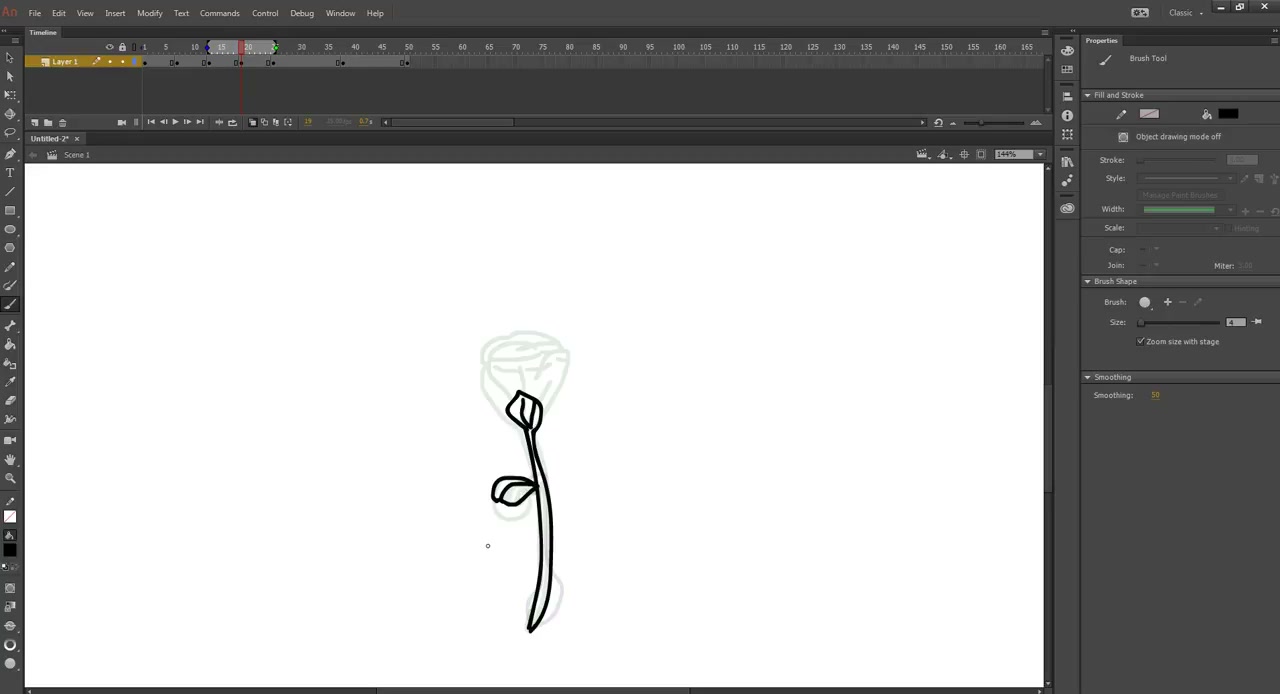 สอน ADOBE ANIMATE CC 2017 เฟรม ต่อ เฟรม - ตัวอย่างหน้าจอระหว่างเตรียมงานหรือเลือกส่วนที่ต้องปรับแต่งในวิดีโอ