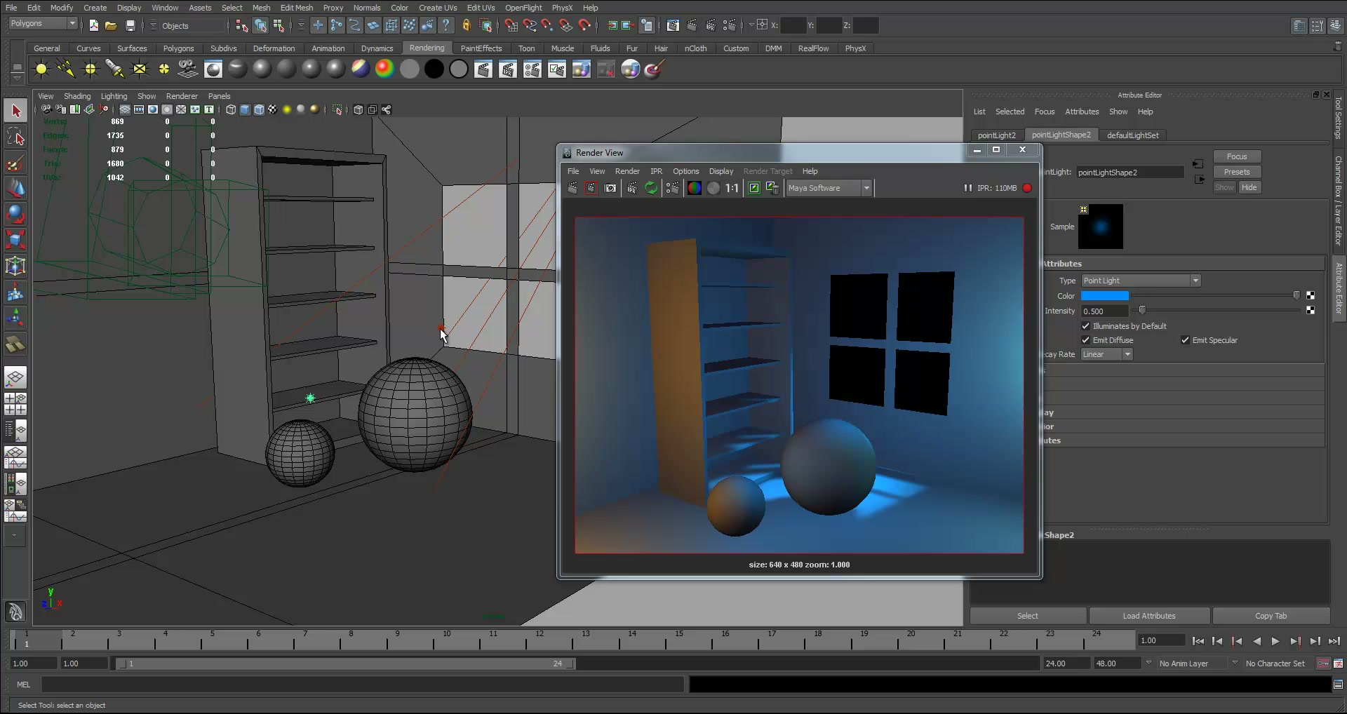 จัดแสงภายในห้อง (กลางคืน) แบบขำขำใน MAYA - ตัวอย่างหน้าจอระหว่างเตรียมงานหรือเลือกส่วนที่ต้องปรับแต่งในวิดีโอ
