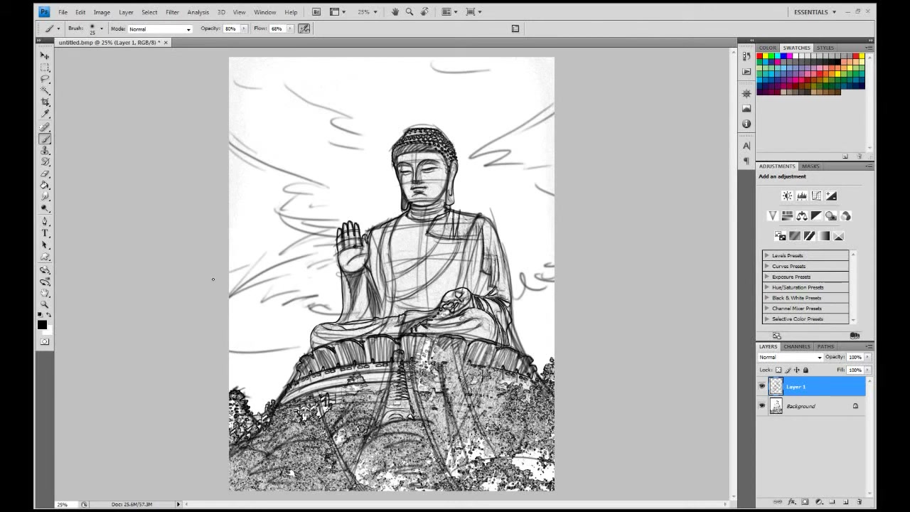 MESISE STUDIO SKETCH PHOTOSHOP - ภาพช่วงตรวจผลลัพธ์หรือเตรียมนำงานไปใช้งานต่อหลังทำตามขั้นตอนเสร็จ