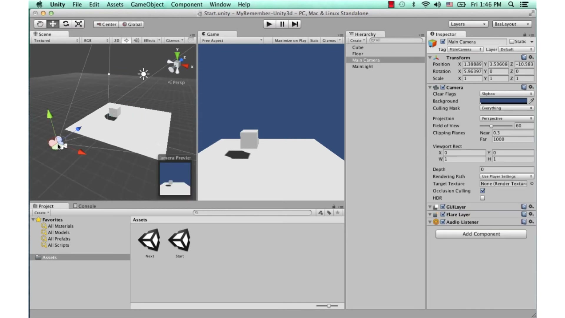 สอน Unity 3D - introduction - ภาพช่วงตรวจผลลัพธ์หรือเตรียมนำงานไปใช้งานต่อหลังทำตามขั้นตอนเสร็จ