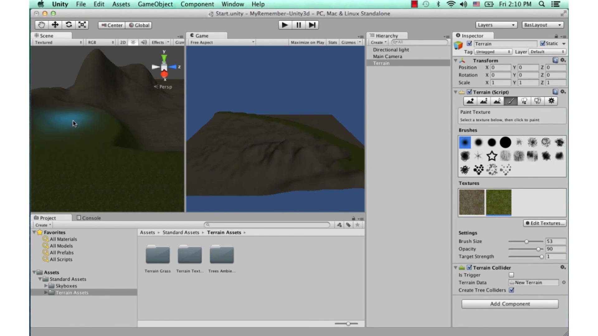 สอน Unity 3D - skybox terrain - ภาพช่วงตรวจผลลัพธ์หรือเตรียมนำงานไปใช้งานต่อหลังทำตามขั้นตอนเสร็จ