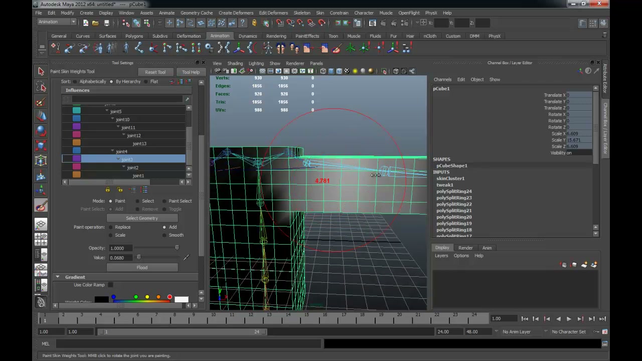 MESISE STUDIO - PAINT WEIGHTS IN MAYA - ภาพประกอบช่วงลงมือทำขั้นตอนหลักของบทเรียน เพื่อให้เห็นเครื่องมือและตำแหน่งที่ใช้งาน