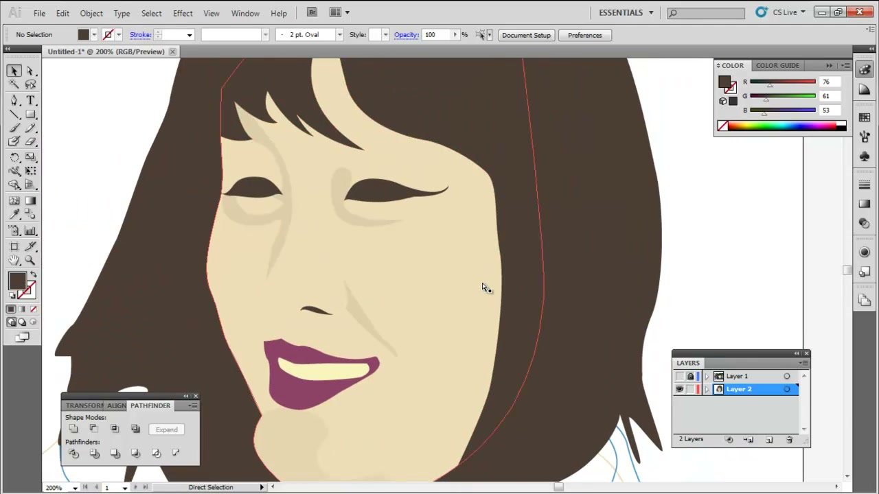 สอน Illustrator วาดคนง่าย ๆ - ตัวอย่างหน้าจอระหว่างเตรียมงานหรือเลือกส่วนที่ต้องปรับแต่งในวิดีโอ