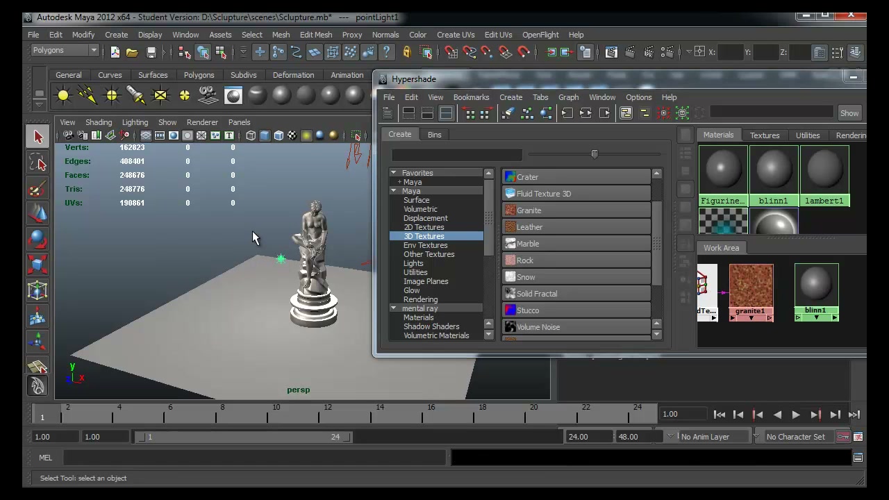 สอน MAYA จัดแสง - ภาพช่วงเริ่มต้นของบทเรียน ใช้ดูบริบทของโปรเจกต์และหน้าจอโปรแกรมก่อนลงมือทำ