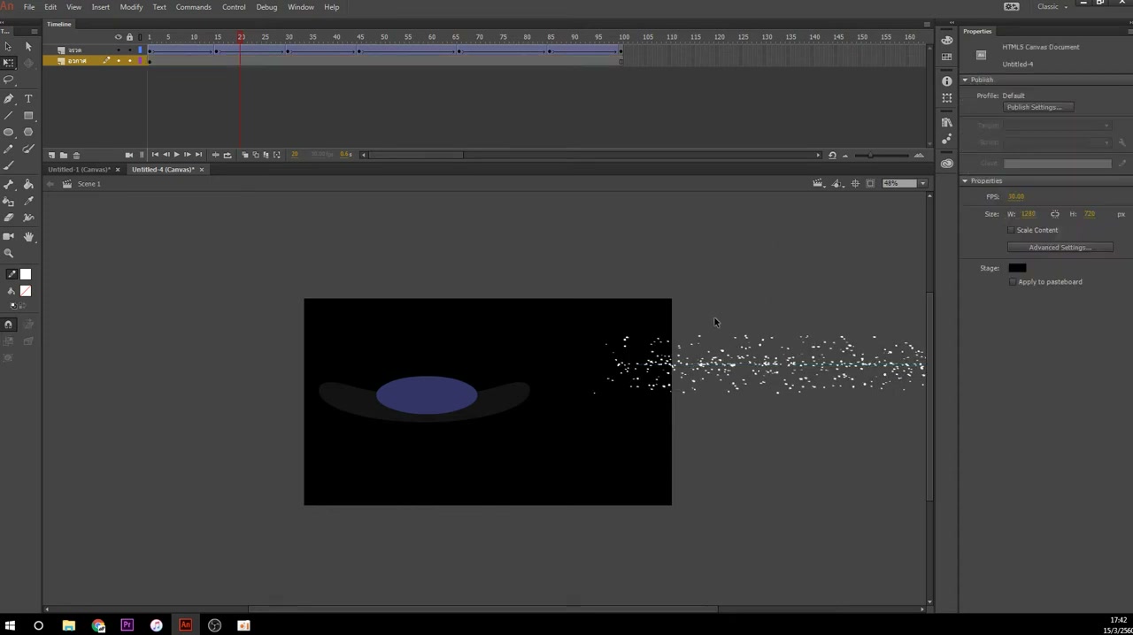 สอน ANIMATE CC - สร้างจรวดและฉาก - ตัวอย่างหน้าจอระหว่างเตรียมงานหรือเลือกส่วนที่ต้องปรับแต่งในวิดีโอ