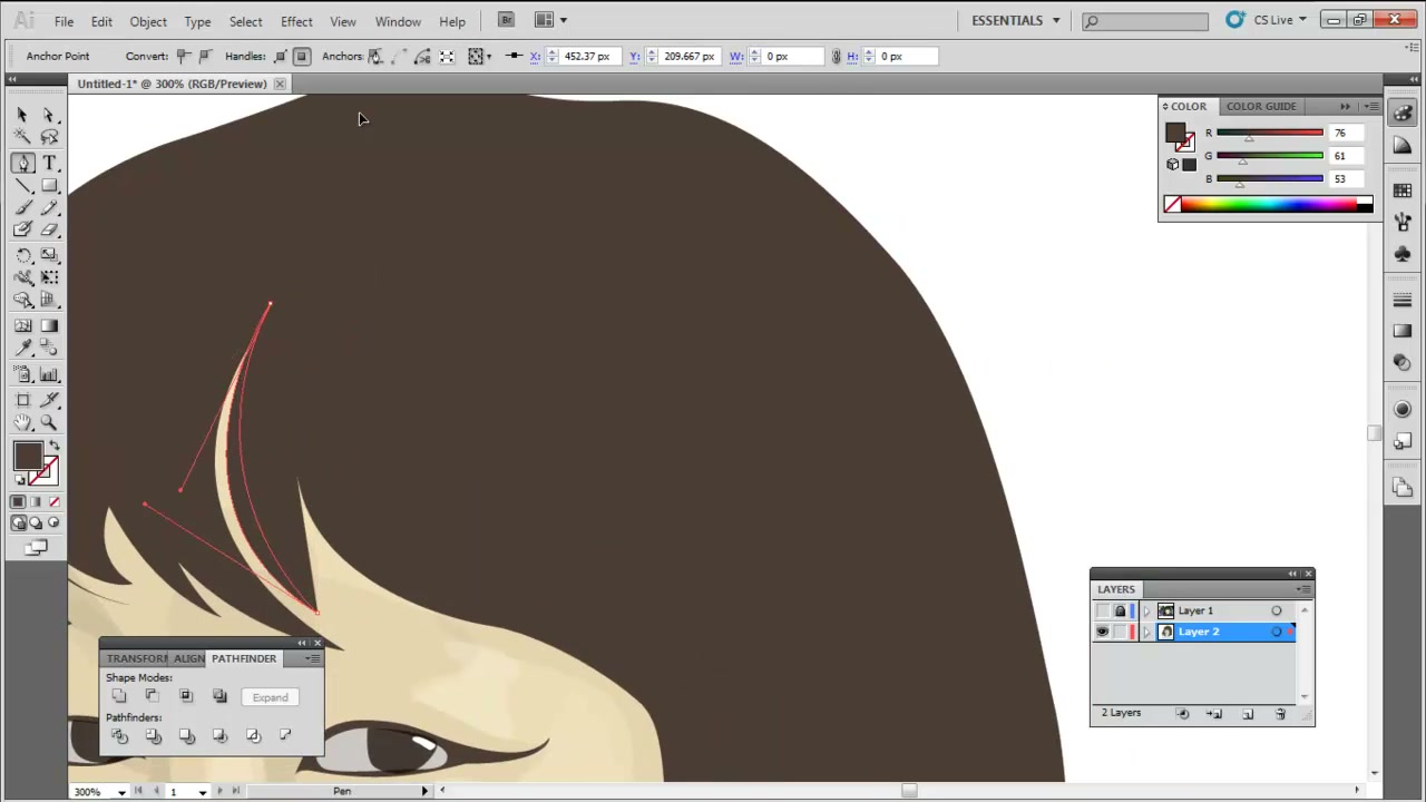 สอน Illustrator วาดคนง่าย ๆ - ภาพประกอบช่วงลงมือทำขั้นตอนหลักของบทเรียน เพื่อให้เห็นเครื่องมือและตำแหน่งที่ใช้งาน