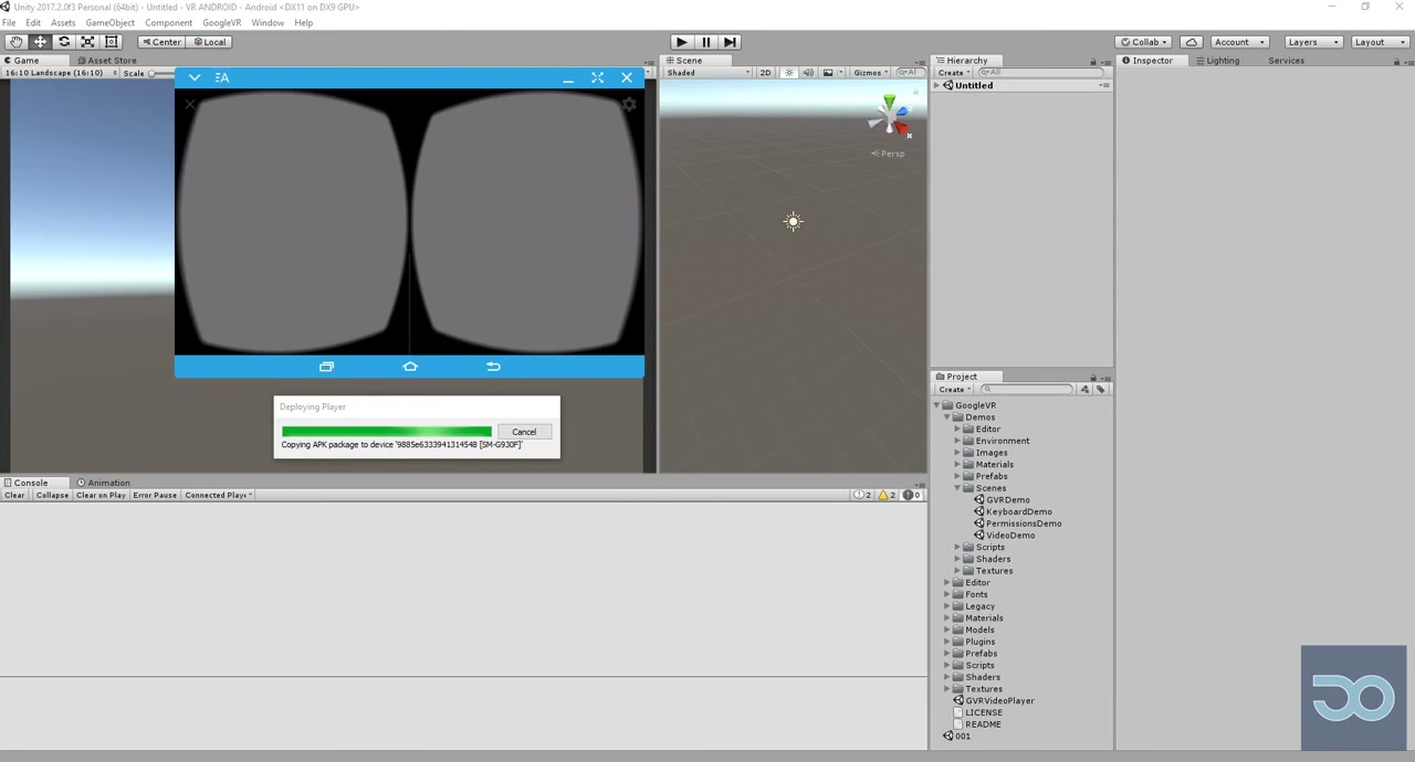 สอนทำ VR ด้วยโปรแกรม Unity3D สำหรับผู้เริ่มต้น - ภาพช่วงตรวจผลลัพธ์หรือเตรียมนำงานไปใช้งานต่อหลังทำตามขั้นตอนเสร็จ