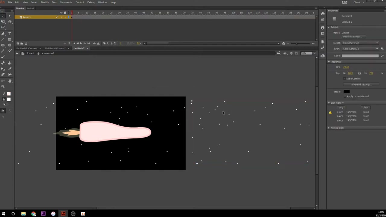 สอน ANIMATE CC - สร้างจรวดและฉาก - ภาพประกอบช่วงลงมือทำขั้นตอนหลักของบทเรียน เพื่อให้เห็นเครื่องมือและตำแหน่งที่ใช้งาน
