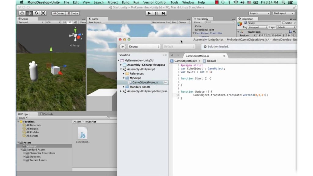 สอน Unity 3D - script js move rotate